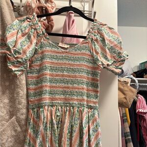 Ivy City Co - Floral Striped Puff Sleeve Dress